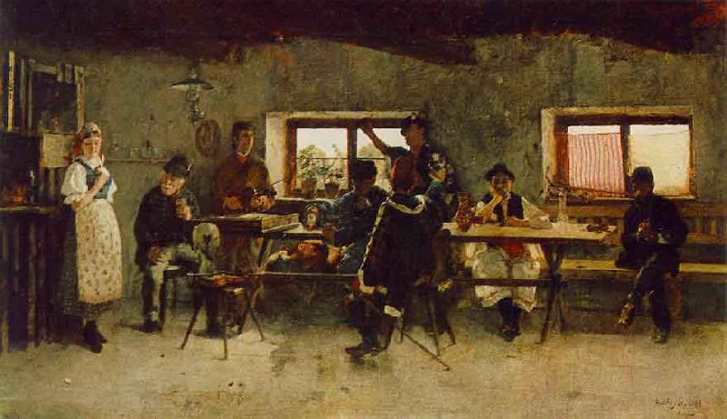 Simon Hollosy Carousing in the Tavern oil painting image
